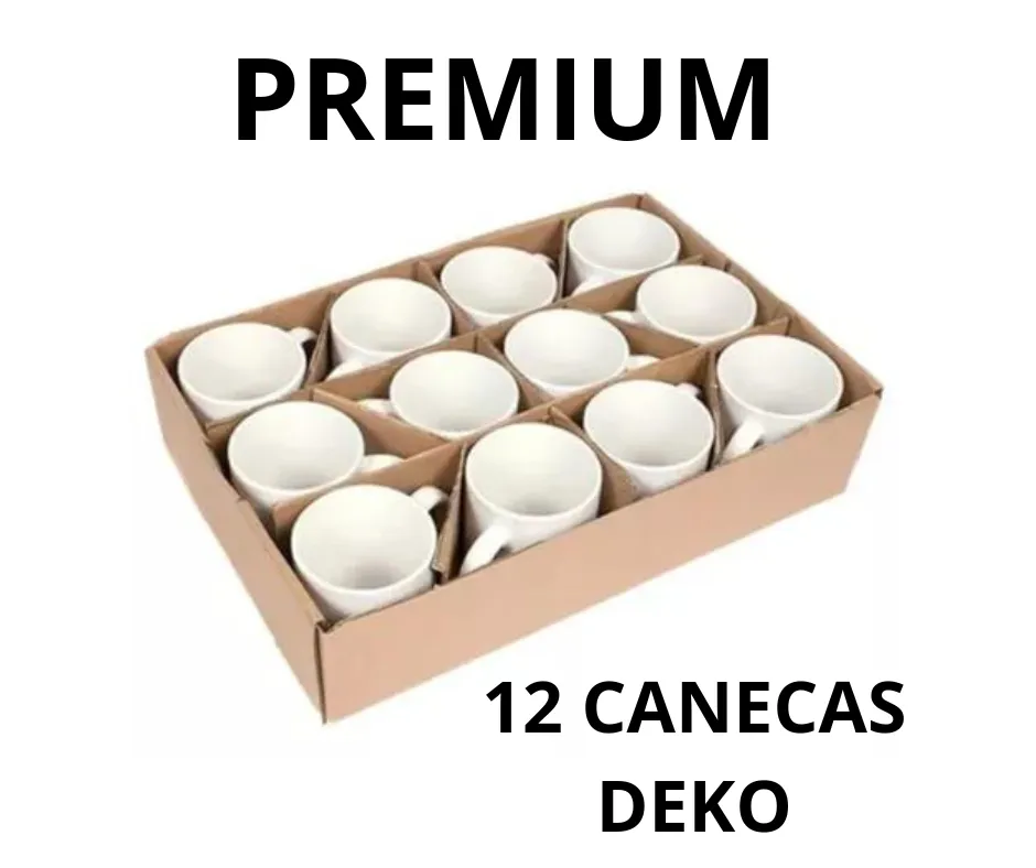 12 CANECAS BRANCAS DE CERÂMICA MARCA DEKO  PARA SUBLIMAÇÃO 325 ML (QUALIDADE PREMIUM ) Imagem