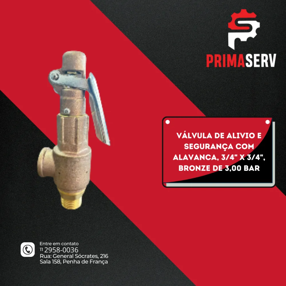 VÁLVULA DE ALIVIO E SEGURANÇA COM ALAVANCA, 3/4" X 3/4", BRONZE DE 3,00 BAR