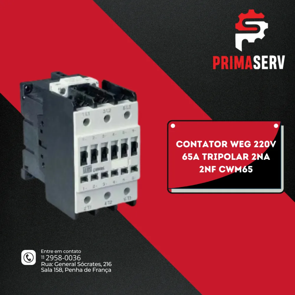 CONTATOR WEG 220V 65A TRIPOLAR 2NA 2NF CWM65