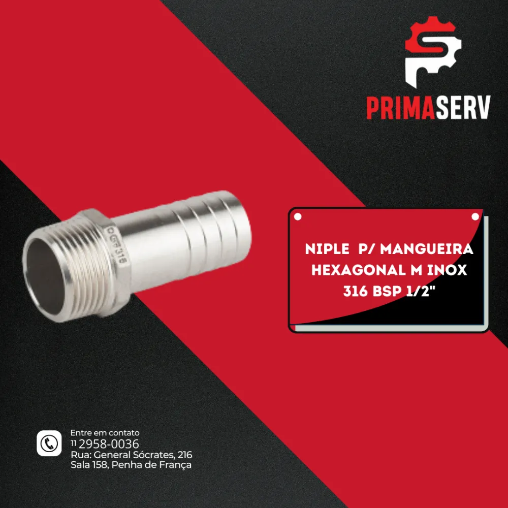 NIPLE  P/ MANGUEIRA HEXAGONAL M INOX 316 BSP 1/2"