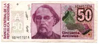 Argentina - 50 Australes - Cédula Estrangeira - MBC
