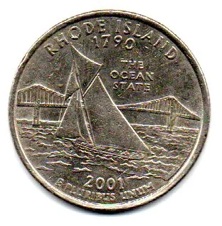 Estados Unidos - 2001D - 25 Cents - Rhode Island - State Quarter Dollar