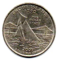 Estados Unidos - 2001D - 25 Cents - Rhode Island - State Quarter Dollar