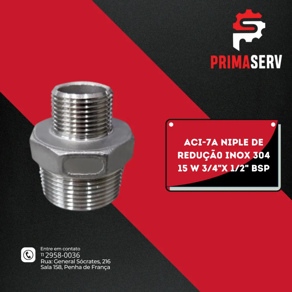 ACI-7A NIPLE DE REDUÇÃ0 INOX 304 15 W 3/4"X 1/2" BSP