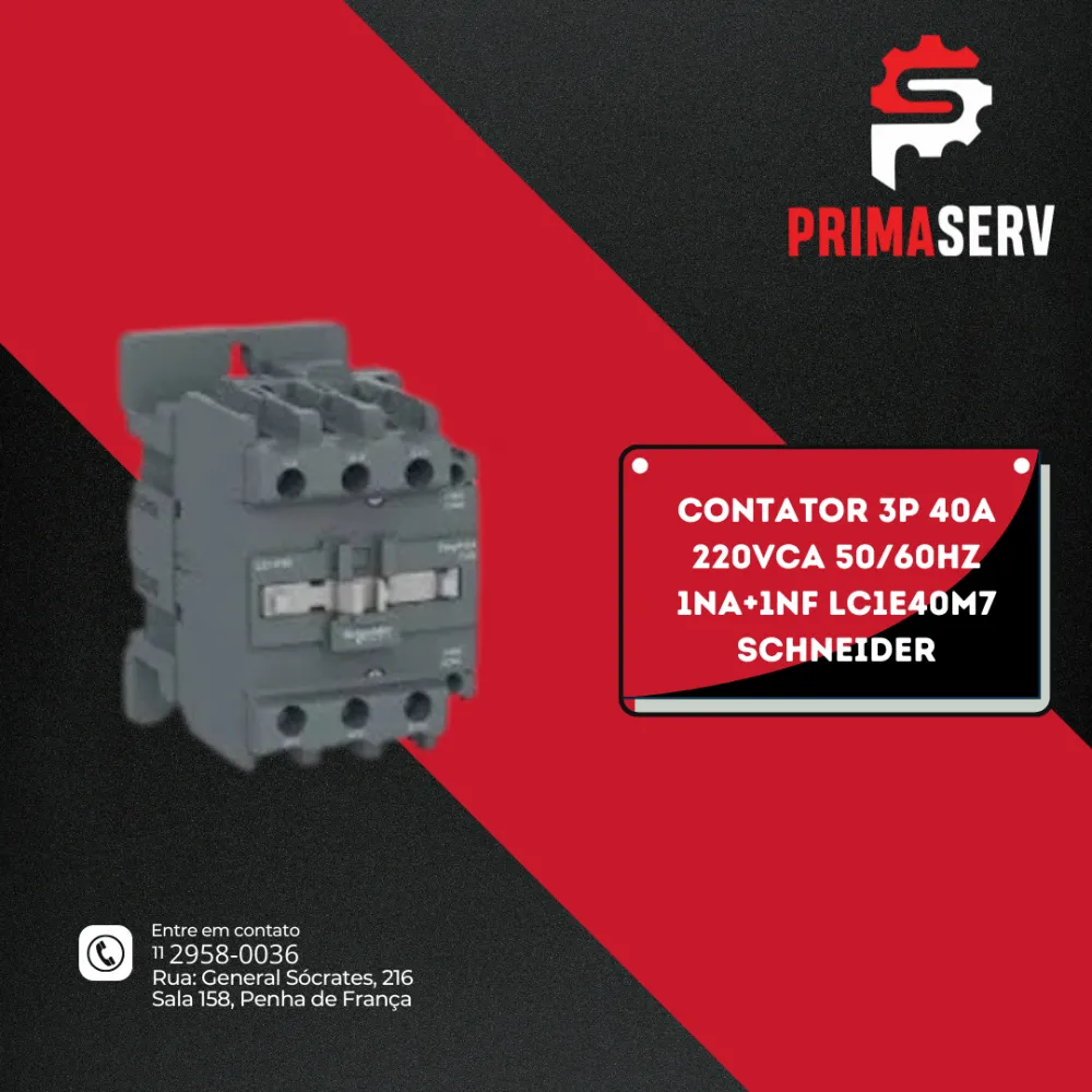 CONTATOR 3P 40A 220VCA 50/60HZ 1NA+1NF LC1E40M7 SCHNEIDER