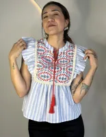 BLUSA LISTRAS AZUL BOHO CHIC - TAMANHO P - Foto 5