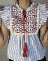 BLUSA LISTRAS AZUL BOHO CHIC - TAMANHO P - Foto 2