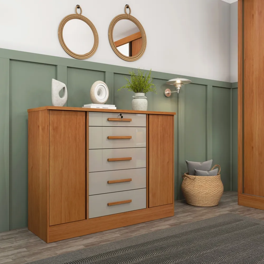 Cômoda 5 Gavetas 2 Portas Fortuna