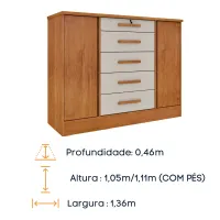 Cômoda 5 Gavetas 2 Portas Fortuna - Foto 8