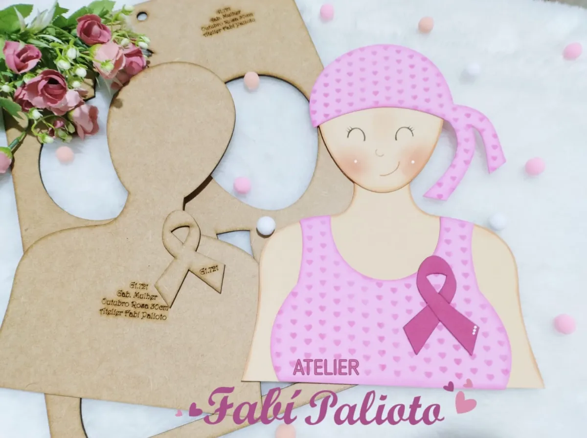 G1.721  Gabarito de Moldes em MDF Mulher Outubro Rosa 30cm Imagem