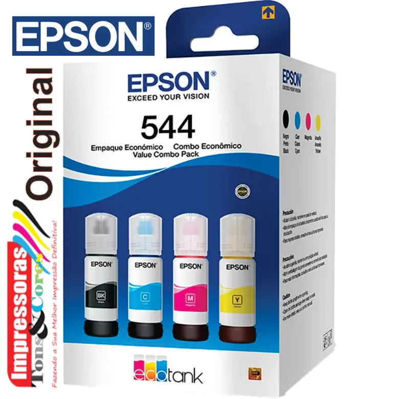 Kit Garrafa Epson T544 para Ecotank Preto, Ciano, Magenta, Amarelo - 1 UN