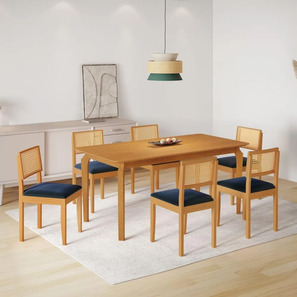 Mesa Alegra 160x80 Laminada  + 6 cadeiras oiti natuame Imagem