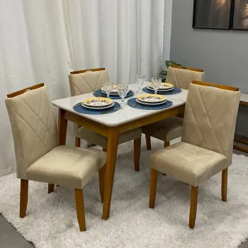 Mesa Elegance 120x80 Com Vidro + 4 cadeiras maciças