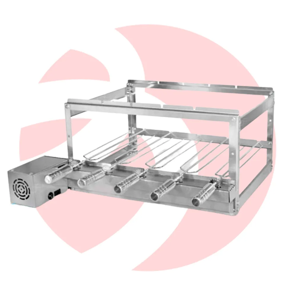 Grill Elétrico Giratório 5 Espetos com Suporte Elevação