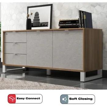 Armário Baixo Credenza 1360 com 2 Portas e 3 Gavetas e Caixa para Tomadas Nobile