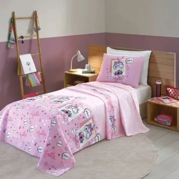 Jogo de Cama Infantil Döhler Meow Rosa 130 Fios