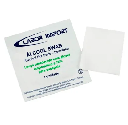Lenços para Assepsia Álcool Swabs LABOR - Caixa com 100 Envelopes Imagem