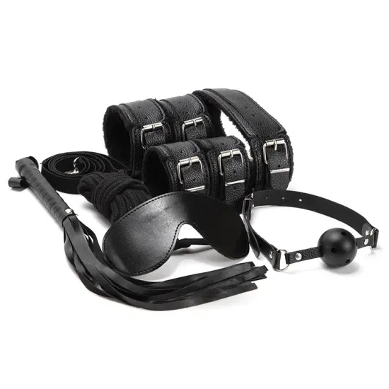 Kit Sado Erótico Bondage Preto Sintético com Pelúcia - 8122
