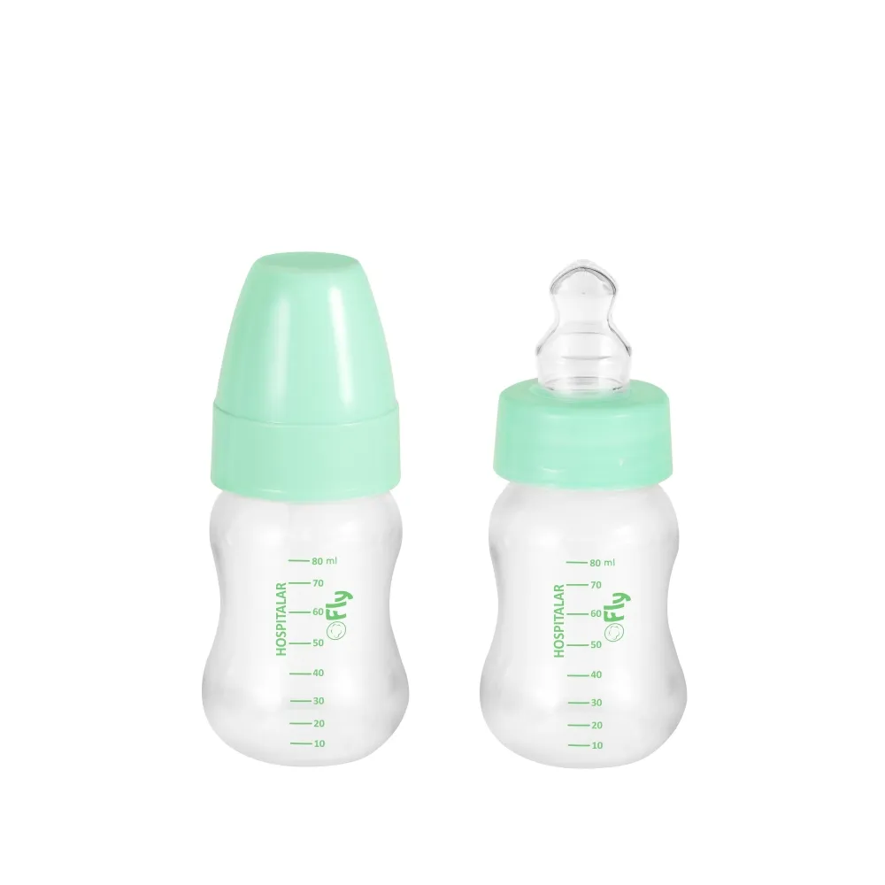 Mamadeira hospitalar autoclavável 80ml, com bico ortodôntico em silicone. Em polipropileno, atóxico, livre de Bisfenol-A, gargalo super higiênico, sem reentrâncias, sem desenhos, resistente à autoclav