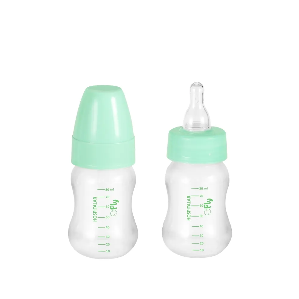 Mamadeira hospitalar autoclavável 80ml, com bico redondo em silicone. Em polipropileno, atóxico, livre de Bisfenol-A, gargalo super higiênico, sem reentrâncias, sem desenhos, resistente à autoclave a 