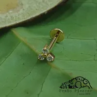 Labret TRIANGULO 3 Pedras em TITÂNIO PVD GOLD 1077  - Foto 2