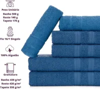 Jogo de Toalhas Gigante Itália Soft 2 Banhão + 2 Rosto + 2 Tapete Luxo 100% Algodão - Azul - Foto 5
