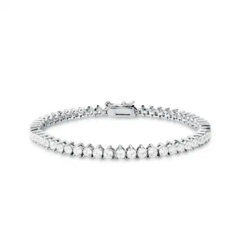 Pulseira riviera com pedras redondas de 3mm e 3 garras banhada a ródio 