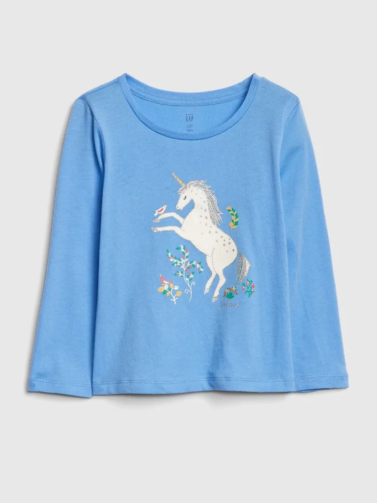 Camiseta Infantil GAP Graphic Design Manga Longa Feminina 