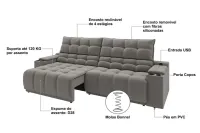 Sofá Connect Premium 2,00m Assento Retrátil/Reclinável com porta copos e entrada USB Suede  - Foto 3