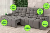 Sofá Connect Premium 2,00m Assento Retrátil/Reclinável com porta copos e entrada USB Suede  - Foto 4