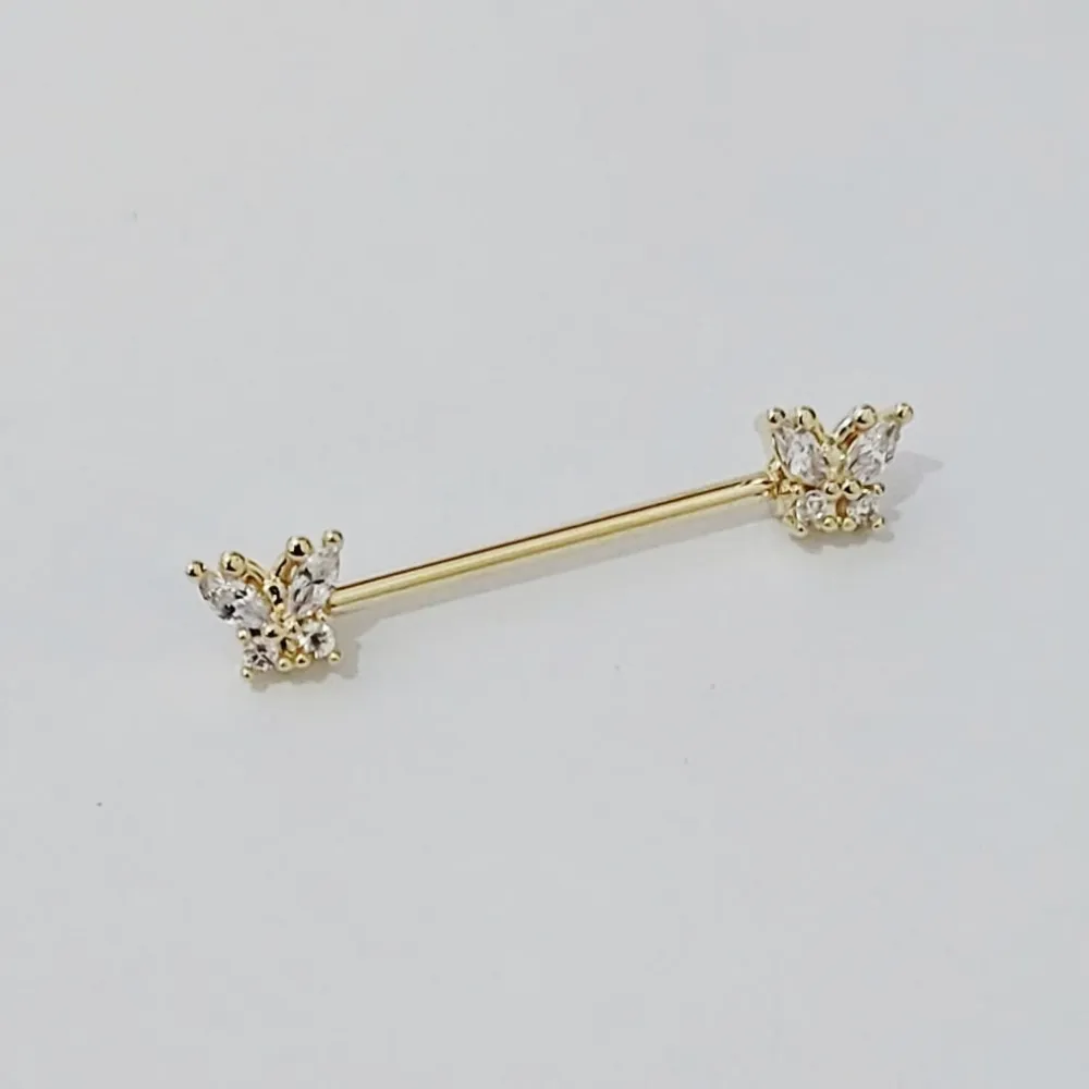 Micro Bell Aço BANHO DE OURO 1.2mm MAMILO - BORBOLETA - BNH19
