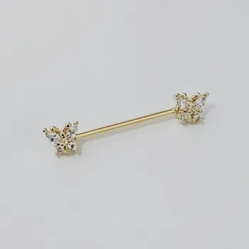 Micro Bell Aço BANHO DE OURO 1.2mm MAMILO - BORBOLETA - BNH12