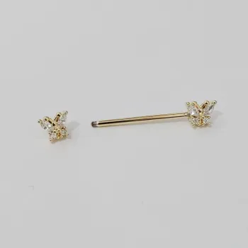 Micro Bell Aço BANHO DE OURO 1.2mm MAMILO - BORBOLETA - BNH12 - Foto 2