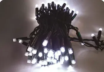 Cordão Pisca Externo Fixo 100 Led Branco Frio - Fio Verde Macho e Femia 10 metros Imagem