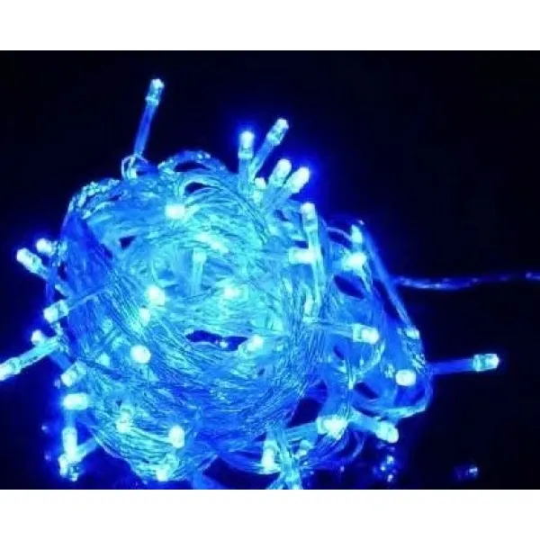 Cordão Pisca Externo Fixo 100 Led AZUL - Fio Cristal Macho e Femia 10 metros Imagem