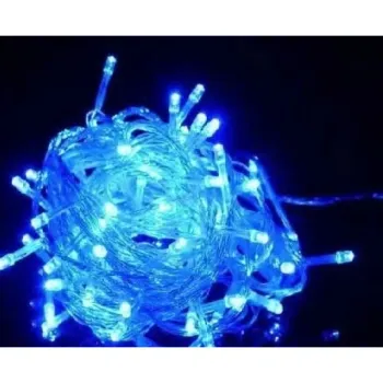 Cordão Pisca Externo Fixo 100 Led AZUL - Fio Cristal Macho e Femia 10 metros