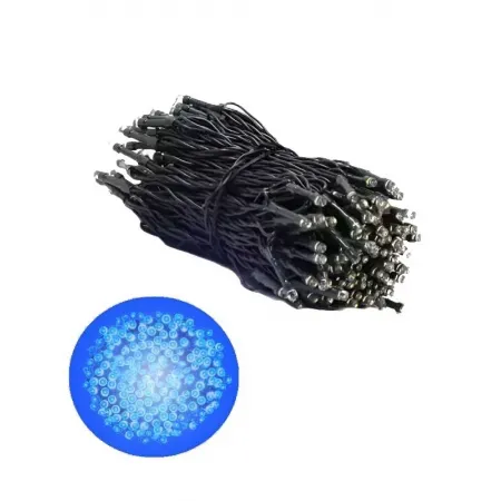 Cordão Pisca Externo Fixo 100 Led AZUL- Fio Verde Macho e Femia 10 metros Imagem