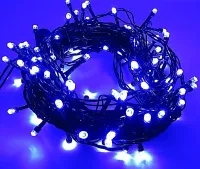 Cordão Pisca Externo Fixo 100 Led AZUL- Fio Verde Macho e Femia 10 metros - Foto 2