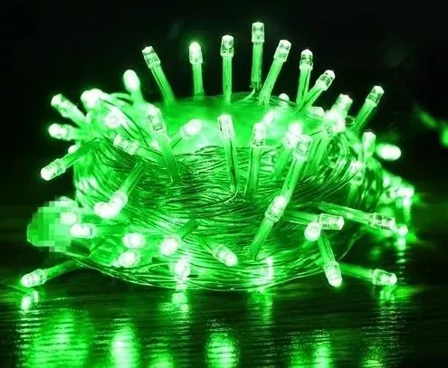 Cordão Pisca Externo Fixo 100 Led VERDE - Fio Cristal Macho e Femia 10 metros Imagem
