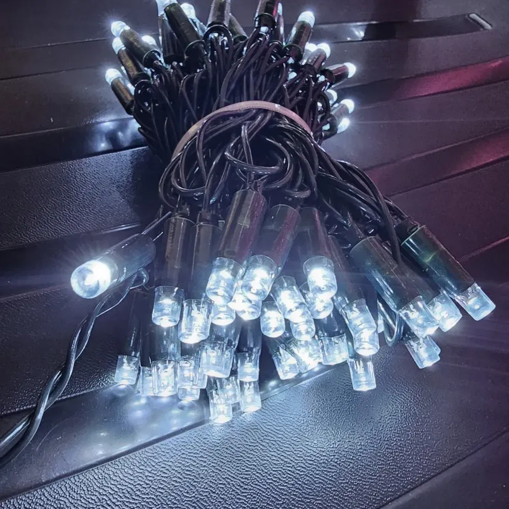 Cordão Pisca BLINDADO Externo Fixo 100 Led Branco Frio - Fio reforçado Verde Macho e Femia 10 metros