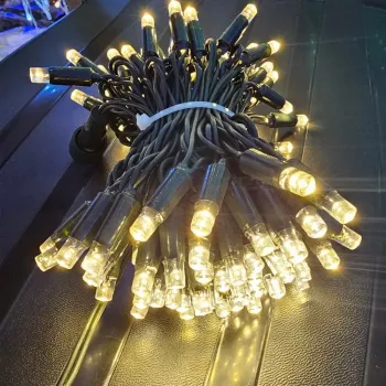 Cordão Pisca BLINDADO Externo Fixo 100 Led Branco quente - Fio reforçado Verde Macho e Femia 10 metros