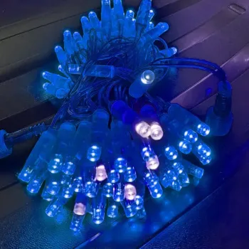 Cordão Pisca BLINDADO Externo Fixo 100 Led AZUL - Fio reforçado Verde Macho e Femia 10 metros