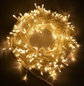 Cordão Pisca Externo Fixo 1000 Led Branco quente morno - Fio reforçado transparente Macho e Femia 90 metros