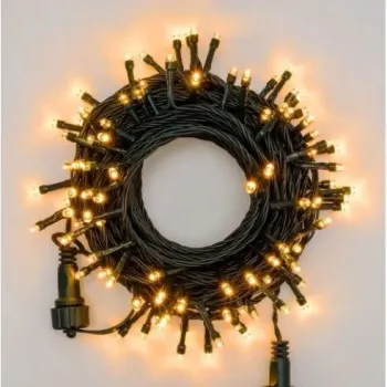 Cordão Pisca Externo Fixo 300 Led Branco quente morno - Fio reforçadoVERDE Macho e Femia 30 metros