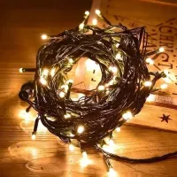 Cordão Pisca Externo Fixo 300 Led Branco quente morno - Fio reforçadoVERDE Macho e Femia 30 metros - Foto 2