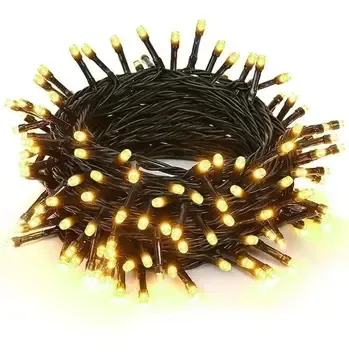 Cordão Pisca Externo Fixo 500 Led Branco quente morno - Fio reforçado VERDE Macho e Femia 50 metros Imagem