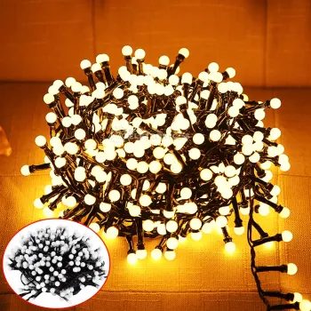 Cordão Pisca Externo Fixo 1000 Led Branco quente morno - Fio reforçado VERDE Macho e Femia 90 metros