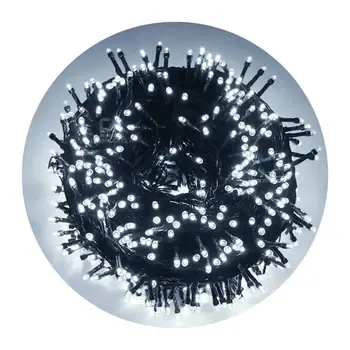 Cordão Pisca Externo Fixo 1000 Led Branco FRIO - Fio reforçado VERDE Macho e Femia 90 metros Imagem