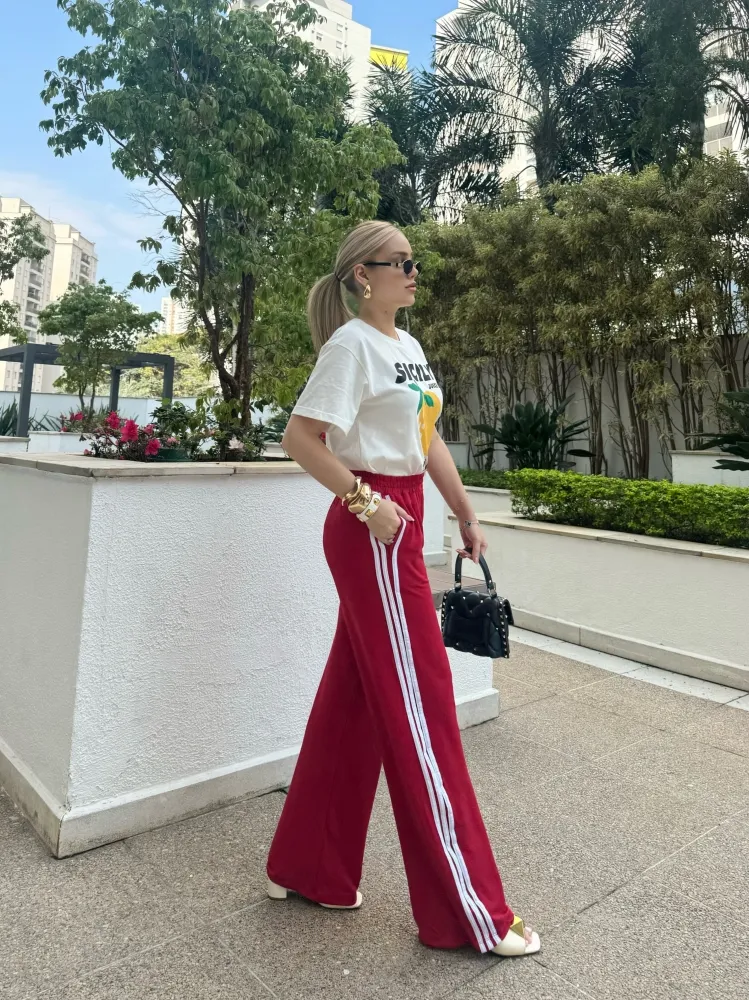 Calça Feminina CalÃ§a Cirre Com Listra Lateral Calça Pantalona