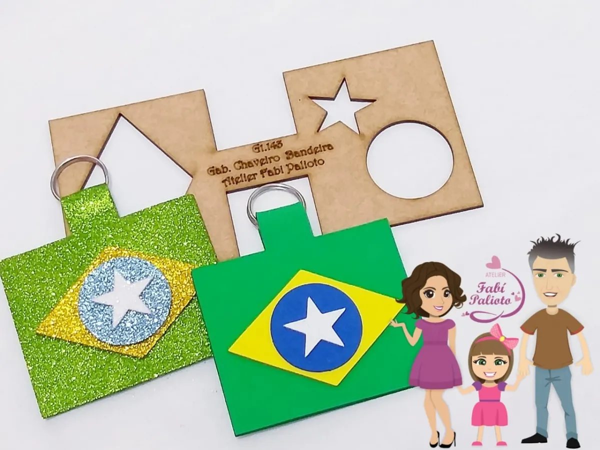 G1.143   Gabarito de Moldes em MDF Chaveiro Bandeira do Brasil Imagem